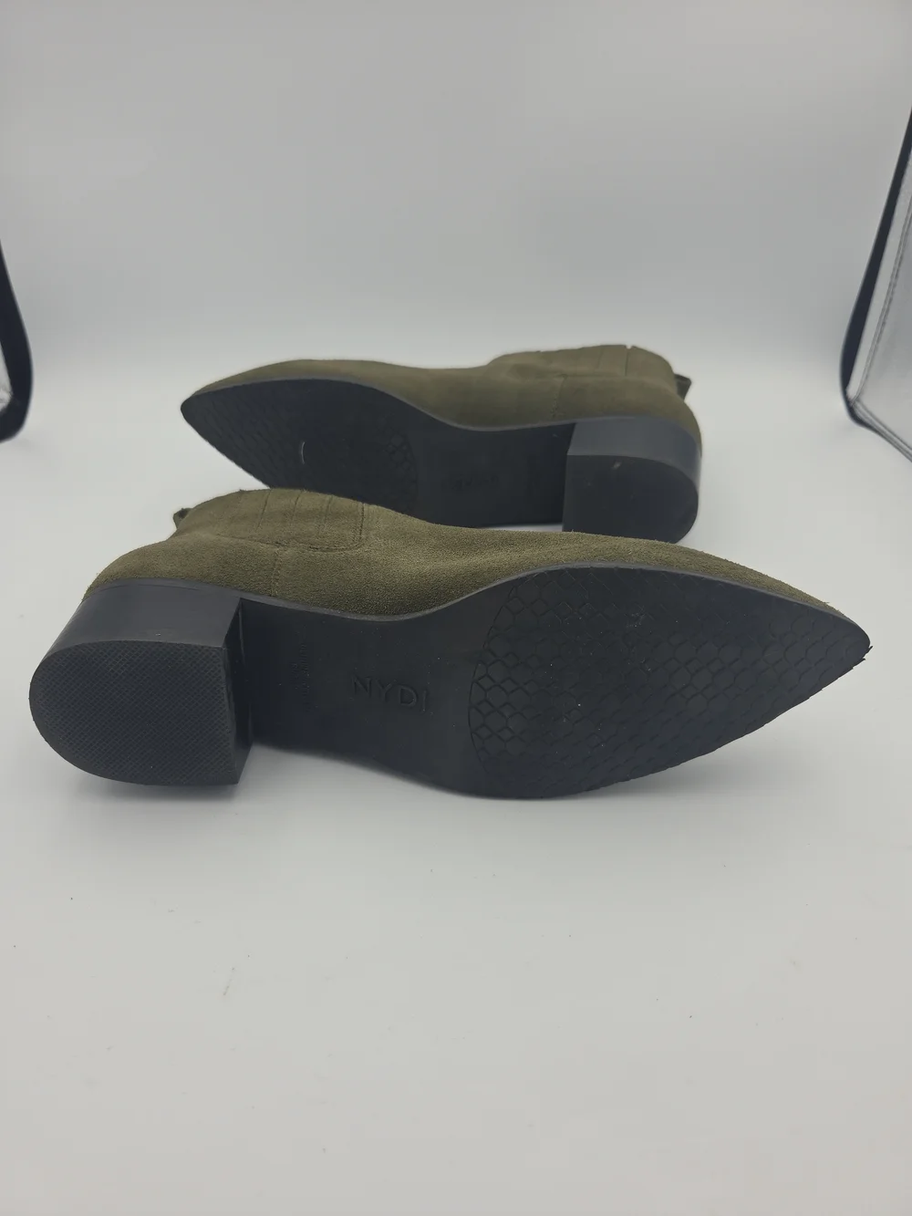 NYDJ Olive Green Suede Pointed Toe Ankle Booties Size 7.5